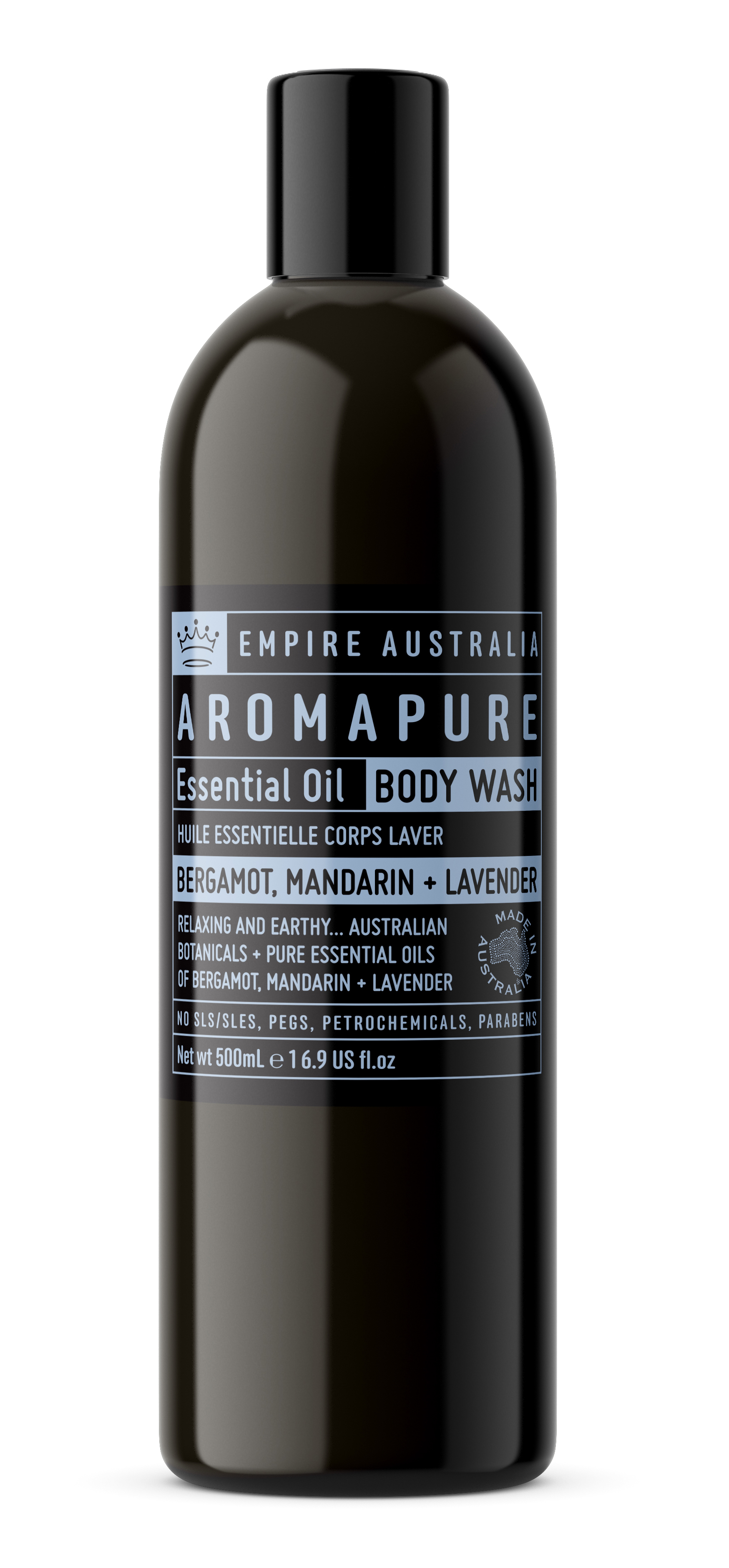 Гель для душа EMPIRE AUSTRALIA с маслами бергамота, мандарина и лаванды, коллекция AROMAPURE, 500мл